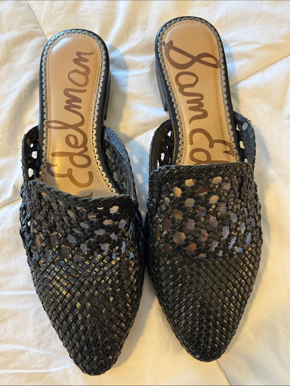 Sam Edelman Black Woven Pointed Mule Slides